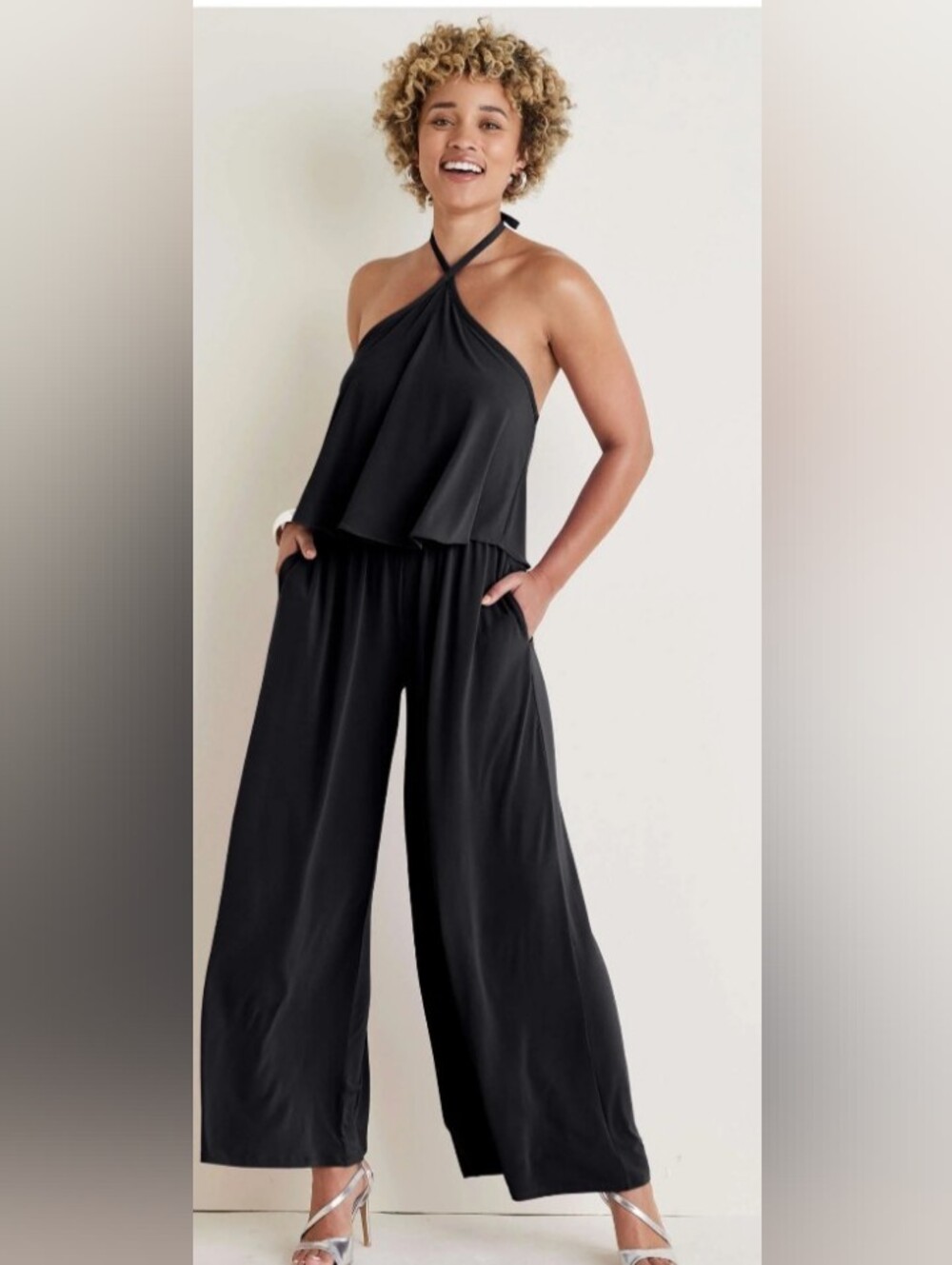 Venus Black Halter Wide-Leg Jumpsuit Size Medium Currently On Venus Site For $69